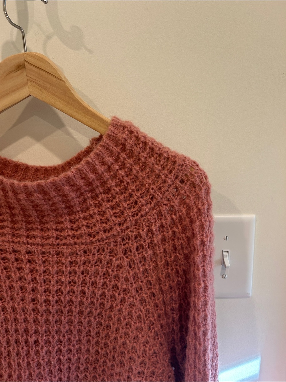 Anthropologie Rose Mauve Open-Knit Crewneck Sweater